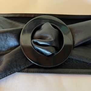 Rich black leather wide fashion belt